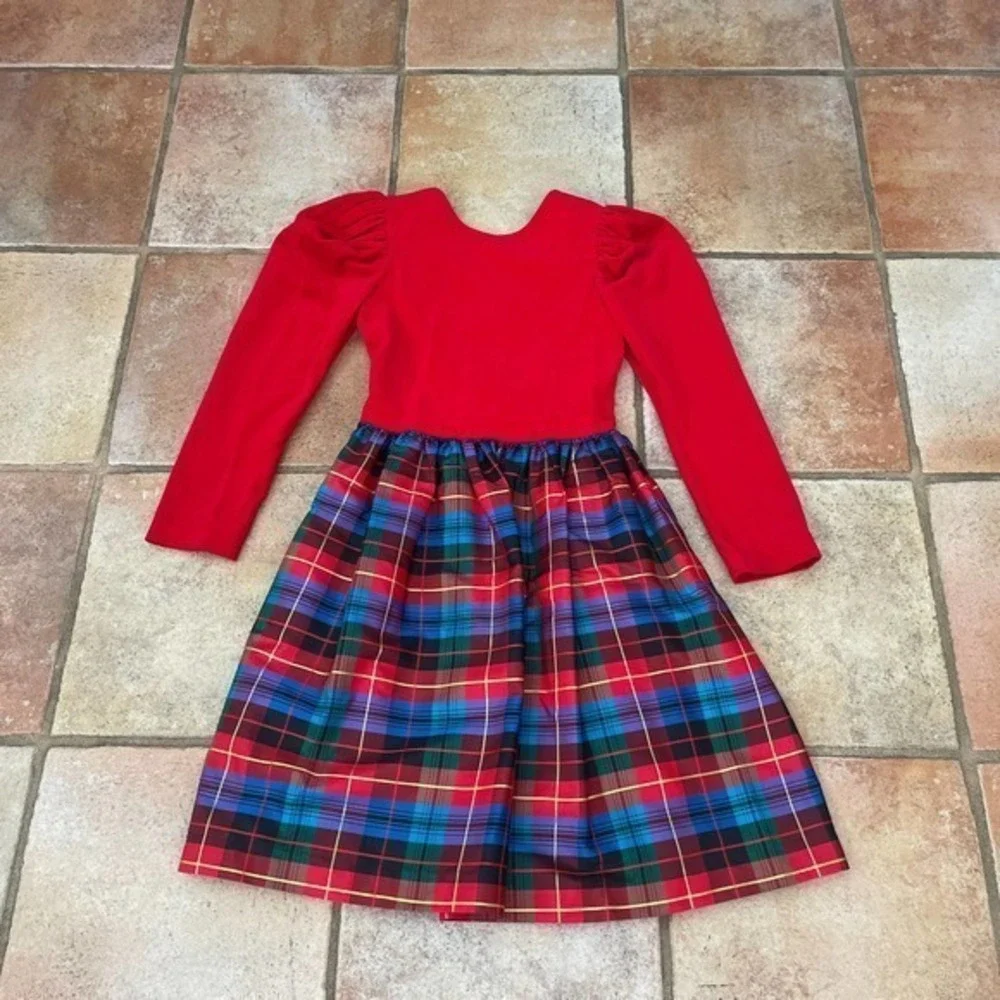 LANZ for girls velvet and plaid holiday dress